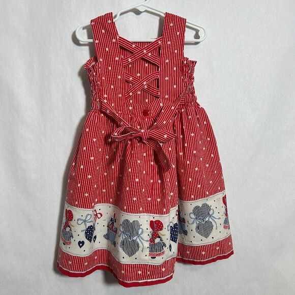 VTG Girls Handmade Smocked Apron Dress 4T Red Goose Ribbons Bows Pinafore - Picture 3 of 8
